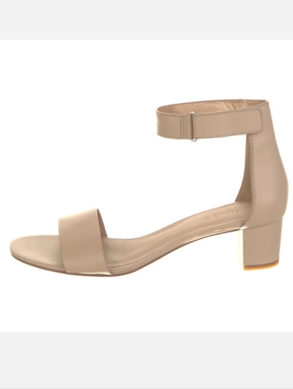 VINCE "Rita" Ankle Strap Leather Heeled City Sandal in Beige